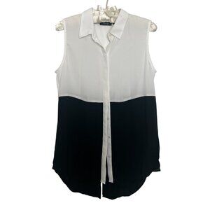 APT 9 Black White Colorblock Sleeveless Blouse Button Front Career Top Small